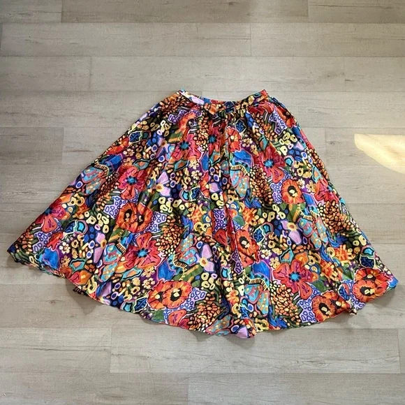 ASHLEY STEWART NWT 2X Floral Print Satin Maxi Skirt • Vibrant Colorful Rainbow - Picture 3 of 10